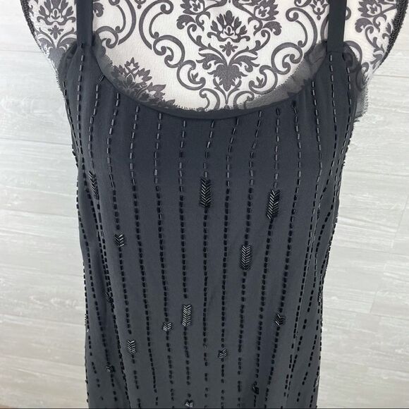Eileen Fisher Black Beaded Silk Cami Midi Dress - Picture 3 of 10